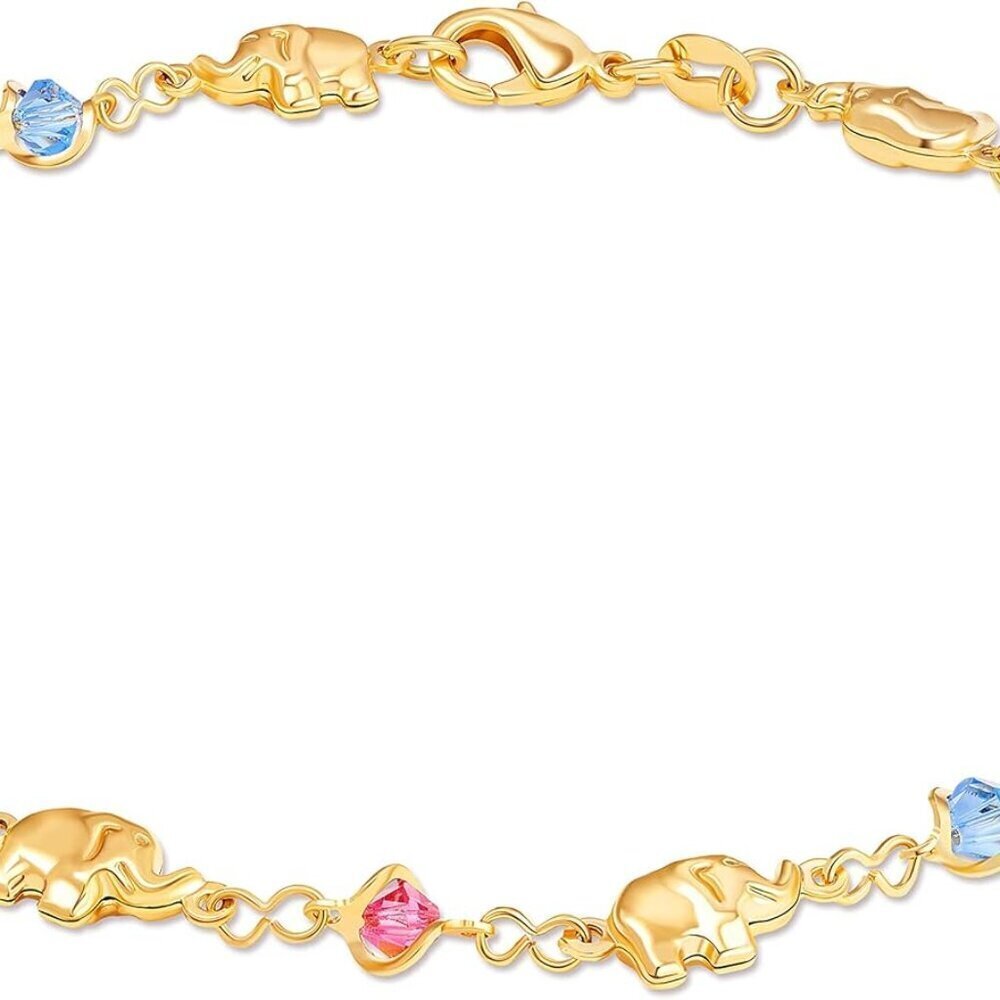 18K Gold Plated Elephant Anklet Brass Bead Chain Women Jewelry Brazil